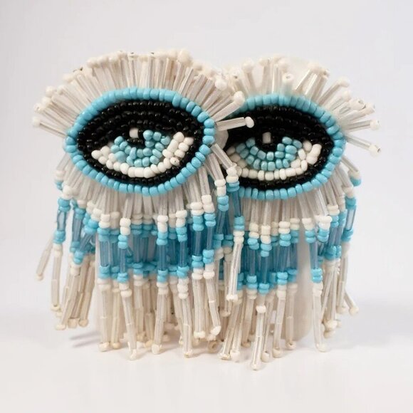 Evil Eye Beaded Fringe Earrings - blue and white - Picture 3 of 3